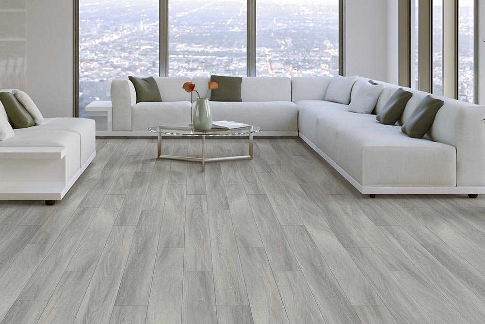 Living Room Gray Greige Luxury Vinyl Plank LVP -   Mr. Carpet in Espanola, NM